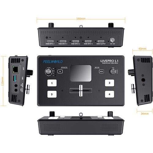  FeelWorld LIVE PRO L1 V1 Quad HDMI Multi-Format Mixer Switcher with USB Live Streaming