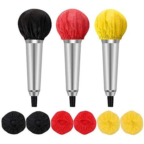  [아마존베스트]Feelava 200 Pcs Disposable Anti Bacterial Odorless Microphone Windscreen Covers for Most Handheld Microphones Black Yellow Red