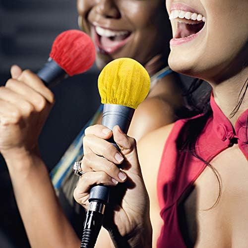  [아마존베스트]Feelava 200 Pcs Disposable Anti Bacterial Odorless Microphone Windscreen Covers for Most Handheld Microphones Black Yellow Red