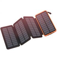 Feelle Solar Charger 25000mAh, FEELLE Solar Power Bank with 4 Solar Panels Outdoor Waterproof Solar Phone Chargers with Dual 2.1A USB Ports for Smart Phone, Tablets, Camera, ect.