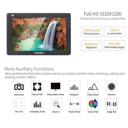  FEELWORLD Feelworld T7 7 Inch IPS Screen 1920x1200 Full HD 4K HDMI Solid Aluminum Housing On-Camera...