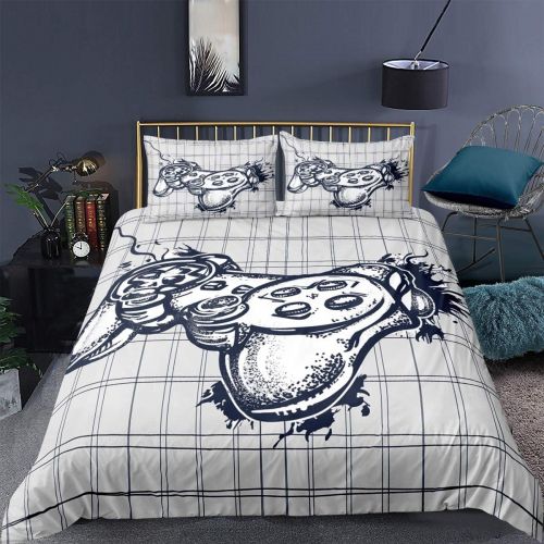  [아마존베스트]Feelyou Children Game Theme Comforter Cover Video Games Duvet Cover for Kids Boys Girls Teens Grey Plaid Printing Bedding Set Geometric Quilt Cover Twin Size 1 Duvet Cover with 1 Pillow Ca