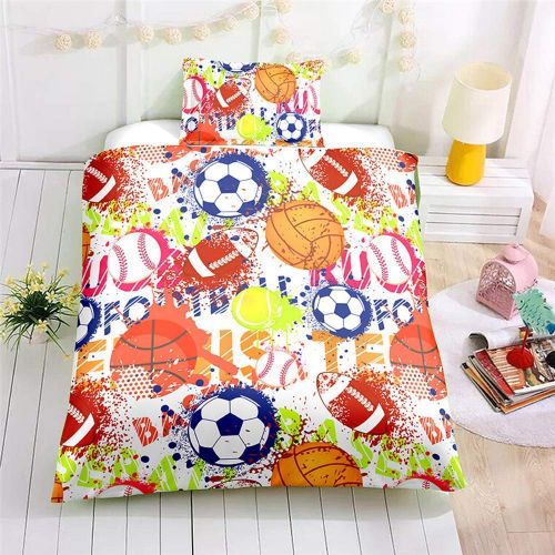  Feelyou Kids Duvet Cover Set for Boys Girls Sports Balls Bedding Set Full Size Microfiber Polyester Comforter Cover Basketball Football Soccer Baseball Print with 2 Pillow Shams, Z