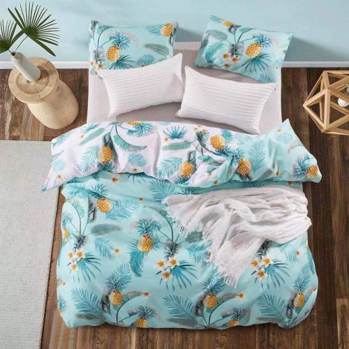  Feelyou feelyou Leaf Duvet Cover Sets King Green Golden Pineapple Palm Leaves Pattern Tropical Bedding Comforter Cover Sets for Kids Boys Girls Women Men Soft Polyester Bedding Set, 3 Piec