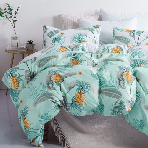  Feelyou feelyou Leaf Duvet Cover Sets King Green Golden Pineapple Palm Leaves Pattern Tropical Bedding Comforter Cover Sets for Kids Boys Girls Women Men Soft Polyester Bedding Set, 3 Piec