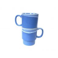 /Feelzlikehome Vintage Dripware Mug Blue Ceramic Coffee Cup Retro Teacup Pair Set of 2 Stoneware Stacking Glasses 1970s 70s Hippie Boho Bohemian Epsteam