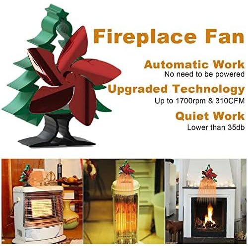  Fei Mei 5 Blades Fireplace Stove Fan, Silent Motors Fireplace Fan with Thermometer Heat Powered Stove Fan for Wood/Log Burner/Fireplace Efficient Heat Distribution Fan (Color : Christmas T