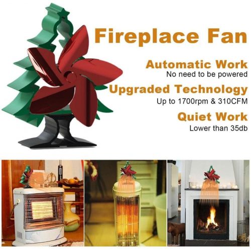  Fei Mei 5 Blades Fireplace Stove Fan, Silent Motors Fireplace Fan with Thermometer Heat Powered Stove Fan for Wood/Log Burner/Fireplace Efficient Heat Distribution Fan (Color : Christmas T