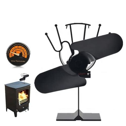  Fei Mei Fireplace Fan, Wood Stove 2 Blades Small Size Fan, Silent Heat Warm Air Powered Fireplace Eco Stove Fan with Magnetic Surface Thermometer for Wood/Log Burner/Fireplace
