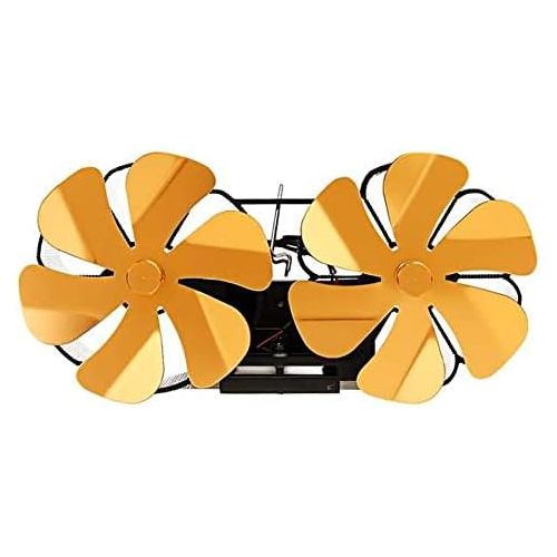  Fei Mei Wood Stove Fan, 12 Blade Fireplace Fan, Double Heat Powered Stove Top Fans with Thermometer for Wood Burner/Burning/Log Burner Stove, Eco Friendly (Color : Gold)