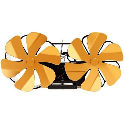  Fei Mei Wood Stove Fan, 12 Blade Fireplace Fan, Double Heat Powered Stove Top Fans with Thermometer for Wood Burner/Burning/Log Burner Stove, Eco Friendly (Color : Gold)