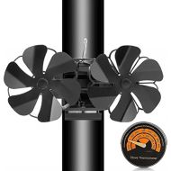 Fei Mei Wood Stove Fan, 6 Blade Fireplace Fan, Heat Powered Stove Top Fans with Magnetic Surface Thermometer for Wood Burner/Burning/Log Burner Stove, Eco Friendly (Color : Black)