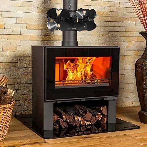  Fei Mei Wood Stove Fan, 6 Blade Fireplace Fan, Heat Powered Stove Top Fans with Magnetic Surface Thermometer for Wood Burner/Burning/Log Burner Stove, Eco Friendly (Color : Black)