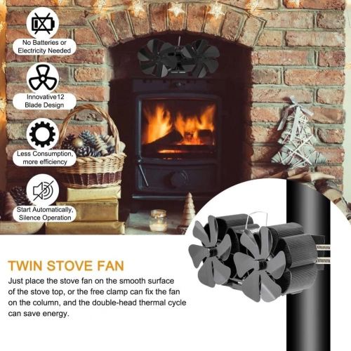  Fei Mei Wood Stove Fan, 6 Blade Fireplace Fan, Heat Powered Stove Top Fans with Magnetic Surface Thermometer for Wood Burner/Burning/Log Burner Stove, Eco Friendly (Color : Black)