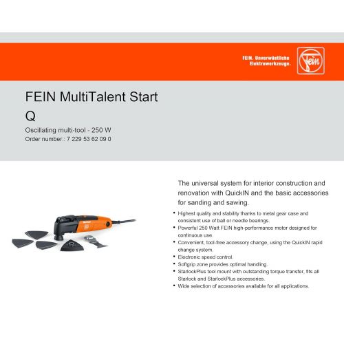  [아마존베스트]FEIN FMT250QSL MultiTalent Start Q StarlcokPlus Oscillating Multi-Tool with snap-fit accessory change