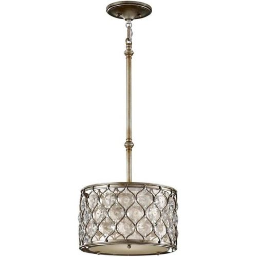  Feiss P1259BUS Lucia Linen Fabric Shade with Crystal Drum Pendant Lighting, Satin Nickel, 1-Light (13W x 8H)