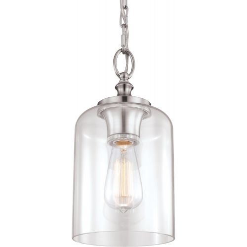  Feiss P1310BS Hounslow Glass Pendant Lighting, Satin Nickel, 1-Light (7Dia x 13H) 60watts