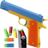 Feisuo Blasters Foam Play Toys Gun-Colt 1911 Toy Gun with Soft Bullets and Ejecting Magazine. Actual Size of M1911 with Slide Action Blue Barrel for Training or Play