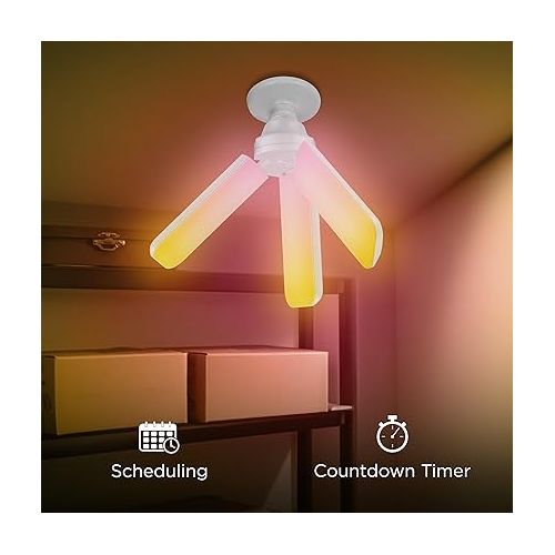  Feit Electric Smart LED Garage Light, RGBW 3 Panel, WiFi 2.4GHz, Screw-in LED Shop Light Bulb, Works with Alexa and Google Home Assistant, E26, 4000 Lumens, Garage Ceiling Light, ADJ4000/RGBW/LED/AG