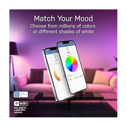  Feit Electric Smart Light Bulbs with RGB Color Changing and Tunable White, 2.4Ghz WiFi Light Bulbs, No Hub Needed, Works with Alexa and Google, Dimmable 60 Watt = LED 9W, OM60/RGBW/CA/AG/3, 3 Pack