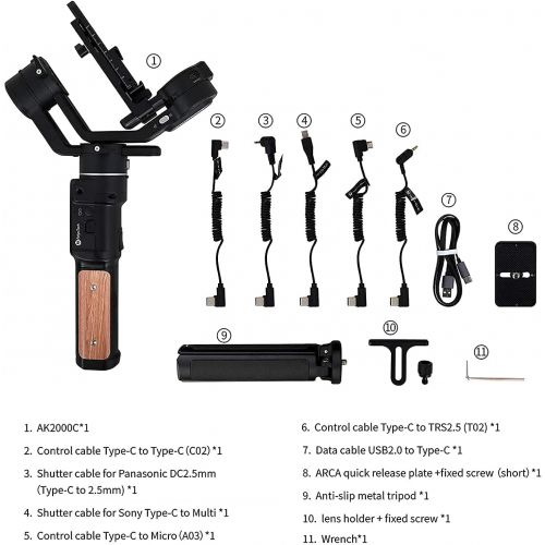  FeiyuTech AK2000C Gimbal Handheld Stabilizer for DSLR Camera Canon 60/70/80D RP,Sony A7C a63/4/5/600,PanasonicGH4/5 Fujifilm Nikon,Optional GripBar,WiFi/Cable Control OLEDScreen,Of