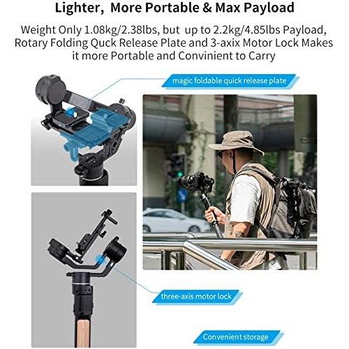  FeiyuTech AK2000C Gimbal Camera Handheld Stabilizer with OLED Touch Screen Compatible for DSLR Camera Sony A9/A7series a6300 Canon M50 EOS R Panasonic Nikon Fujifilm 4.85 lb Payloa