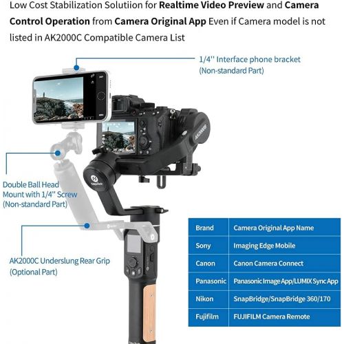  FeiyuTech AK2000C [Official] Camera Stabilizer, 3 Axis Handheld Gimbal Stabilizer for DSLR Camera Mirrorless, 4.85lbs Payload Touch Screen, for Sony Canon Panasonic Nikon Fujifilm,