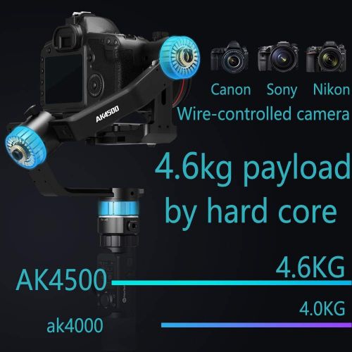  FeiyuTech AK4500 3-Axis Gimbal Stabilizer Payload 4.6 KG for Mirrorless & DSLR Camera for Sony A7M3 A7R3,Canon 1DX 6D 5D IV,Panasonic GH5 GH5S,Nikon D850(with Rmote Control /Follow