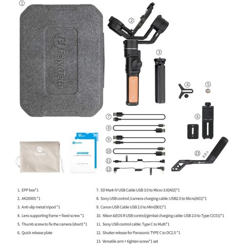  FeiyuTech AK2000S [Official] Camera Stabilizer,Handheld 3 Axis DSLR Mirrorless Camera Gimbal, 4.85lbs Payload,Pull Focus,Zoom for Canon Sony Panasonic Fujifilm Nikon