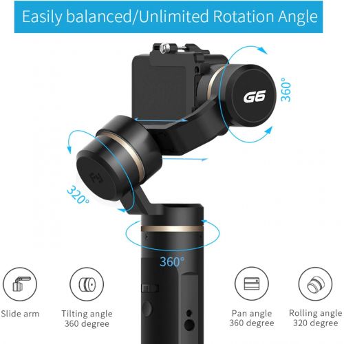  FeiyuTech G6 Gimbal Stabilizer for Gopro 3-Axis Handheld Gimbal for Action Camera Hero 8,7,6,5/Sony RX0/Yi 4k/DJI Osmo Spalsh-Proof,WiFi&Bluetooth,Metal Texture with Screen,Offical