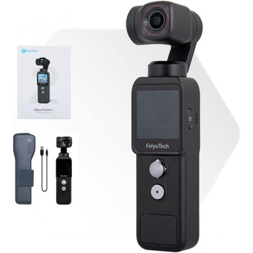  FeiyuTech Feiyu Pocket-2 Action Camera 4K 60FPS 12MP with 3-Axis Gimbal Stabilizer, 130° Wide Angle, 1.3 Touch Screen, WiFi, for Filming Travel Vlog Video