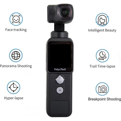  FeiyuTech Feiyu Pocket-2 Action Camera 4K 60FPS 12MP with 3-Axis Gimbal Stabilizer, 130° Wide Angle, 1.3 Touch Screen, WiFi, for Filming Travel Vlog Video