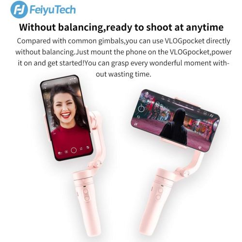  FeiyuTech VLOGpocket 3-Axis Handheld Gimbal Foldable Stabilizer for iPhone 11 iPhone X 8 7 Plus,Samsung,Huawei,XIAOMI and Other Smartphones with Mini Tripod,Pink