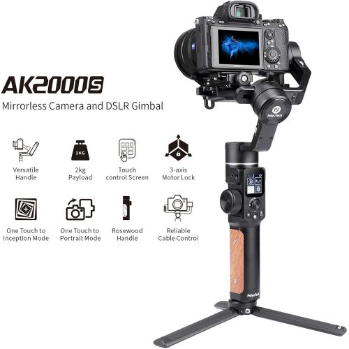  FeiyuTech Feiyu AK2000 S Ak2000S 3 Axis Handheld Gimbal Stabilizer for Sony a9 a7 ii a6500 Series Canon 5D Panasonic GH5 GH4 Nikon D850 Mirrorless and DSLR Digital Camera, Smart Touch Panel