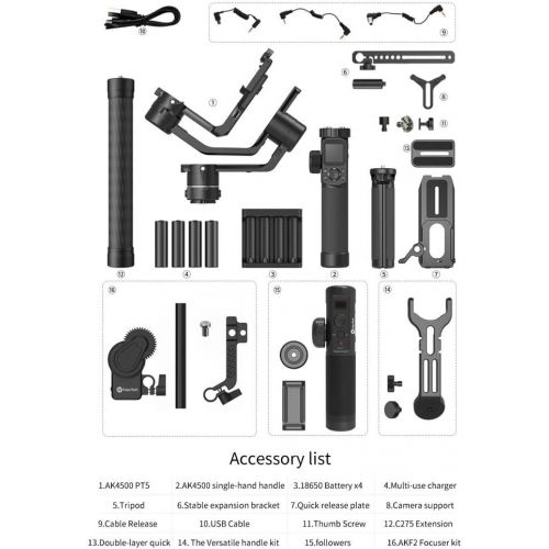  FeiyuTech AK4500 3-Axis Gimbal Stabilizer Payload 4.6 KG for Mirrorless & DSLR Camera for Sony A7M3 A7R3,Canon 1DX 6D 5D IV,Panasonic GH5 GH5S,Nikon D850,Detachable Design(Include