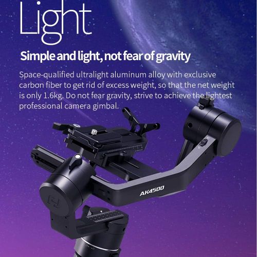  FeiyuTech AK4500 3-Axis Gimbal Stabilizer Payload 4.6 KG for Mirrorless & DSLR Camera for Sony A7M3 A7R3,Canon 1DX 6D 5D IV,Panasonic GH5 GH5S,Nikon D850,Detachable Design(Include