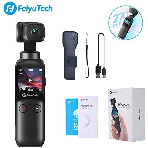  FeiyuTech Feiyu Pocket 3-Axis Camera Gimbal Stabilizer 4K HD 8X Slow Motion Smart Tracking Hyperlapse Motion Trail Time-Lapse Panoramic 1.3 Touchscreen 1.25 Attachable to Smartphone Video Vl