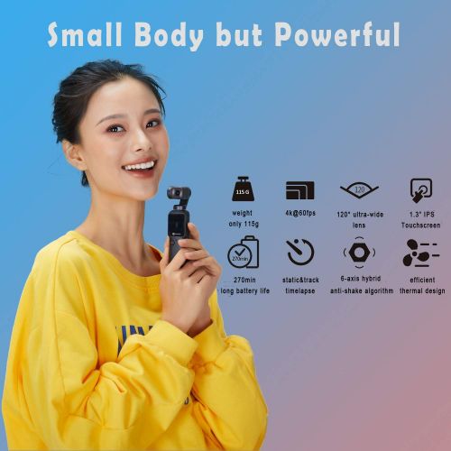  FeiyuTech Feiyu Pocket 3-Axis Camera Gimbal Stabilizer 4K HD 8X Slow Motion Smart Tracking Hyperlapse Motion Trail Time-Lapse Panoramic 1.3 Touchscreen 1.25 Attachable to Smartphone Video Vl