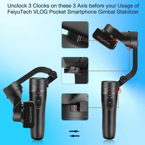  FeiyuTech VLOG Pocket Handheld Gimbal Stabilizer Foldable Pocket-Size 3-Axis with One Key Orientation Toggle Face/Object Tracking for iPhone 11 Pro Max and Smartphone (Black)