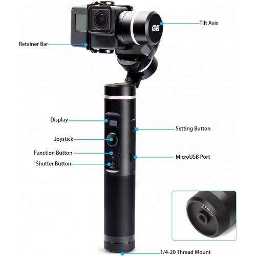  FeiyuTech G6 3-Axis Splash Proof Handheld Gimbal Updated Version of G5 for GoPro Hero 6/5/4/3/Session, Sony RX0, Yi Cam 4K, AEE Action Cameras of Similar Size