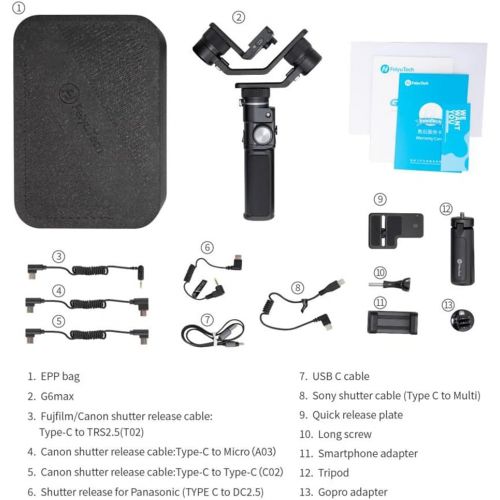  FeiyuTech G6 Max Camera Gimbal Stabilizer for Lightweight Mirrorless/Action/Pocket Camera,Smartphone,SonyZV1 a6300/a6500 Canon 200D M50 Panasonic,GoproHero 8/7/6/5,iOS/Android app,