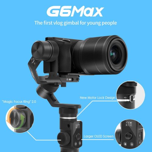  FeiyuTech G6 Max 3-Axis Camera Gimbal Stabilizer for Small Mirrorless/Pocket/Action Camera/Smartphone for Sony a6300/a6500 α7SII RX100 Gopro 9/8/7/6/5 iPhone 12 Samsung S10+, 2.65l