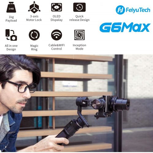  FeiyuTech G6 Max 3-Axis Camera Gimbal Stabilizer for Small Mirrorless/Pocket/Action Camera/Smartphone for Sony a6300/a6500 α7SII RX100 Gopro 9/8/7/6/5 iPhone 12 Samsung S10+, 2.65l