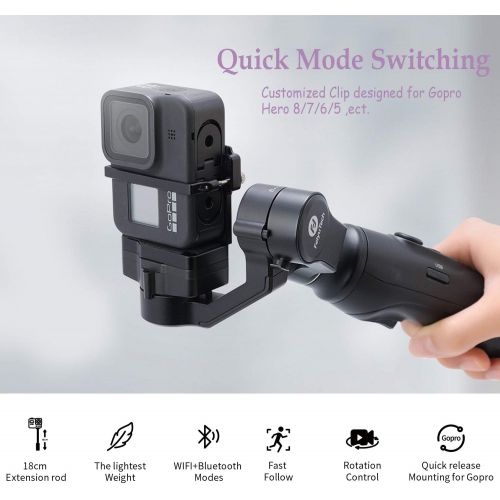  FeiyuTech 3-Axis Action Camera Gimbal Stabilizer for GoPro Hero 8/7/6/5, WiFi Connection, Handheld Gimbal Selfie Stick for SJCAM YI-CAM, 18cm Extendable Pole Portrait Mode with Tripod FeiyuT