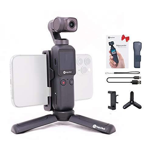  Feiyupocket-Integrated Action 4K Camera with 3 axis Gimbal Vlogging Stabilizer-FeiyuTech for YouTube Video Record,Face Object Tracking,Android/iOS app with Tripod+PhoneHolder Combo