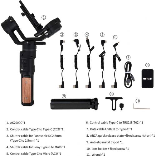  Gimbal Stabilizer for Mirrorless DSLR Cameras Compatible with Sony a9 a7 A6300 A6400,Canon EOS R M50 80D G7 Nikon Z7 Z50 FUJIFILM XT-200 XT4 XT3,Panasonic GH4 GH5 Feiyutech AK2000C