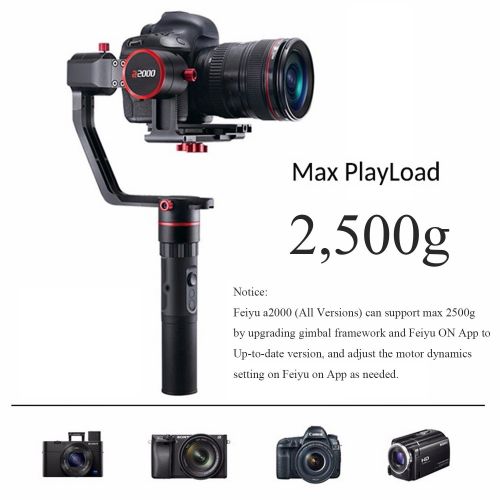  Feiyu a2000 Dual Hand Grip Kit 3-Axis Camera Gimbal FeiyuTech DSLR Stabilizer for Canon 5D 6D Series, Sony A9 A7 Series a6500, a6000, Panasonic GH4GH5, Payload: 250-2500g, w Carry