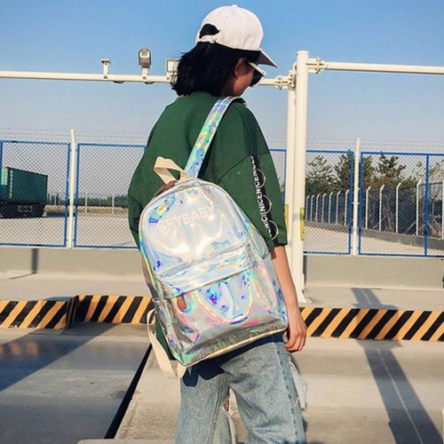  Felice Holographic Laser Backpack Big Capacity Casual Travel Backpack School Bag (silver)