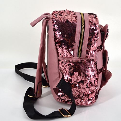 Felice Women Girls Cute Bling Sequins Backpack Daypack Kindergartner School Bag with Bowknot (pink)