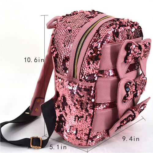  Felice Women Girls Cute Bling Sequins Backpack Daypack Kindergartner School Bag with Bowknot (pink)